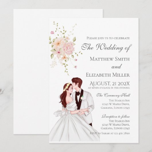 Boho with bride and groom wedding Invitation 招待状 (正面/裏面)