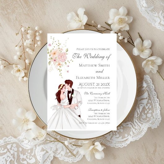 Boho with bride and groom wedding Invitation 招待状