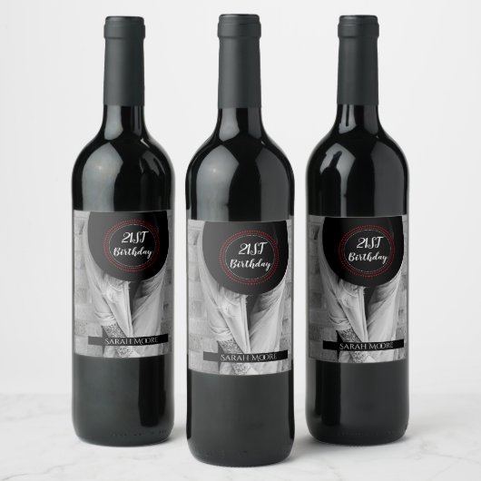 Boho Woman 21歳の誕生日カスタム写真 ワインラベル (ボトル)