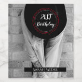 Boho Woman 21歳の誕生日カスタム写真 ワインラベル (シングルラベル)