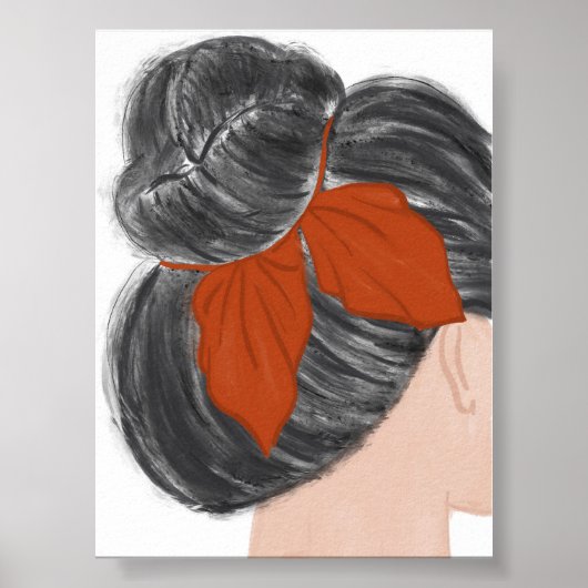 Boho Woman Hair Bun Wall Art Print Minimalist ポスター (正面)