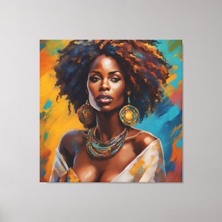 Boho Woman in Sunflower Expressive Hippie キャンバスプリント