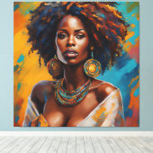 Boho Woman in Sunflower Expressive Hippie キャンバスプリント (インサイチュ (ウッドフロア))