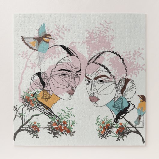 Boho Women African Asian Line Artwork ジグソーパズル (縦)