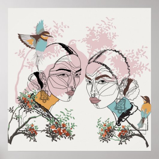 Boho Women African Lineアートポスター ポスター (正面)