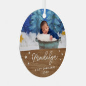 Boho Woodフェイクベビーの初めてのクリスマス写真 メタルオーナメント (正面右)