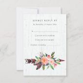 BOHO WOOD COUNTRY BLUSH ARROW FLORAL WEDDING RSVP (正面)