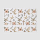 Boho Wooden Cross Dove Floral Pattern Christian 薄葉紙 (正面)