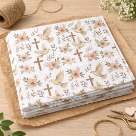 Boho Wooden Cross Dove Floral Pattern Christian 薄葉紙