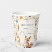 Boho Woodlandキツネ赤ちゃんシャワーカップほこりっぽいブルー 紙コップ (正面)