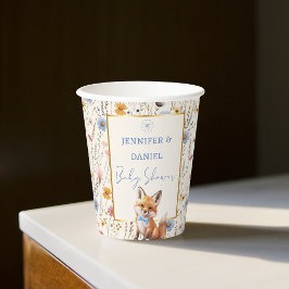 Boho Woodlandキツネ赤ちゃんシャワーカップほこりっぽいブルー 紙コップ