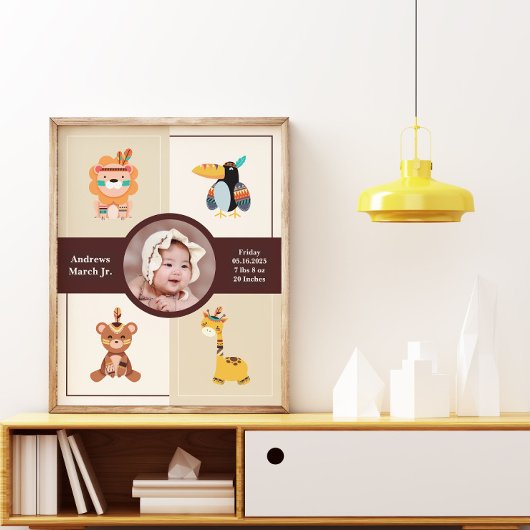 Boho Woodland写真誕生のお知らせ生まれたばかりの ポスター