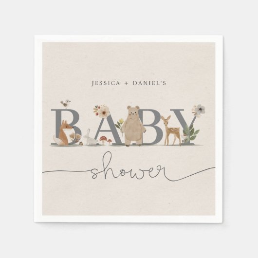 Boho Woodland赤ちゃんシャワー熊赤ちゃんシャワー スタンダードカクテルナプキン (正面)