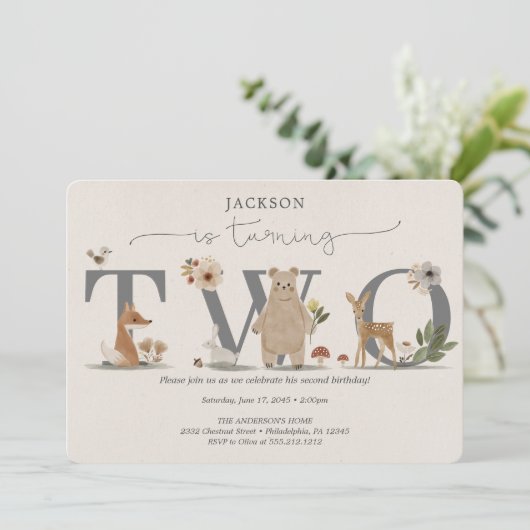 Boho Woodland 2nd Birthday Invite Second Birthday 招待状 (スタンド正面)