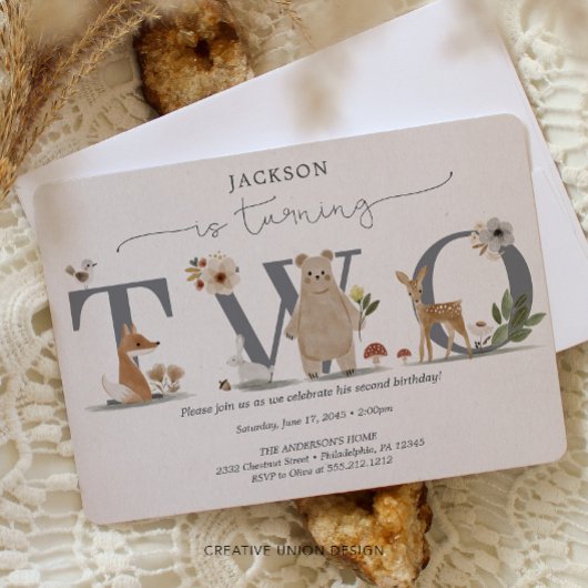 Boho Woodland 2nd Birthday Invite Second Birthday 招待状