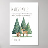Boho Woodland Anima赤ちゃんシャワーおむつラッフルサイン ポスター (正面)