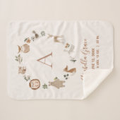 Boho Woodland Animalsスクリプトベビー誕生統計 シェルパブランケット (正面(横))