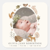 Boho Woodland Animals写真誕生のお知らせ スクエアシール (正面)