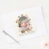 Boho Woodland Animals写真誕生のお知らせ スクエアシール (封筒)