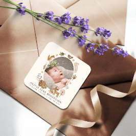 Boho Woodland Animals写真誕生のお知らせ スクエアシール