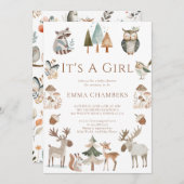 Boho Woodland Animals女の子の赤ちゃんシャワー 招待状 (正面/裏面)
