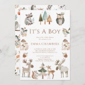 Boho Woodland Animals男の子シャワー 招待状 (正面/裏面)