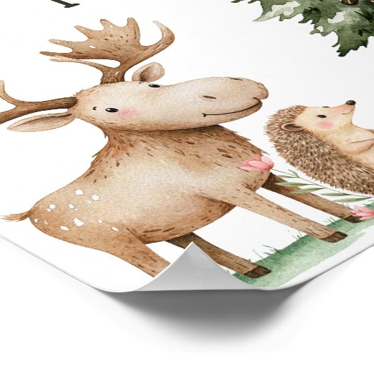 Boho Woodland Animals赤ちゃんシャワーカードギフトサイン ポスター (角)