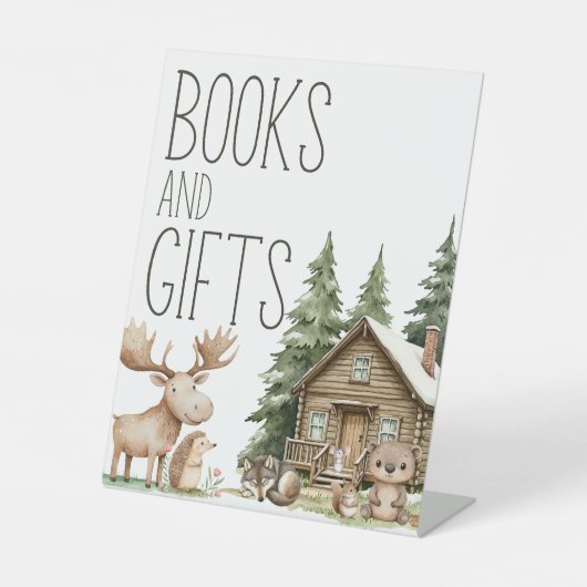 Boho Woodland Animals赤ちゃんシャワーブックギフト 台座サイン (正面)