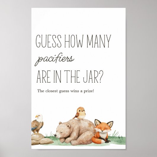 Boho Woodland Animals赤ちゃんシャワー推測ゲームサイン ポスター (正面)