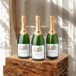 Boho Woodland Animals赤ちゃん素朴シャワー スパークリングワインラベル