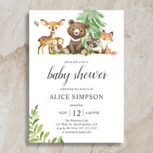 Boho Woodland Animals 葉 Baby Shower Invitation