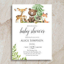Boho Woodland Animals 葉 Baby Shower Invitation 招待状