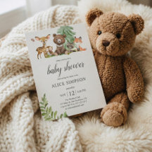 Boho Woodland Animals 葉 Baby Shower Invitation