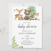 Boho Woodland Animals 葉 Baby Shower Invitation 招待状 (正面)
