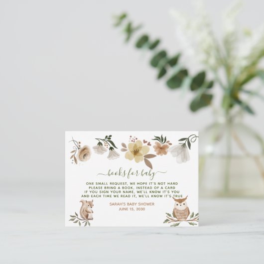 Boho Woodland Animals Baby Shower Bookリクエスト エンクロージャーカード (スタンド正面)