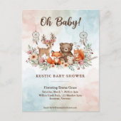 Boho Woodland Animals Baby Shower Invitation ポストカード (正面)