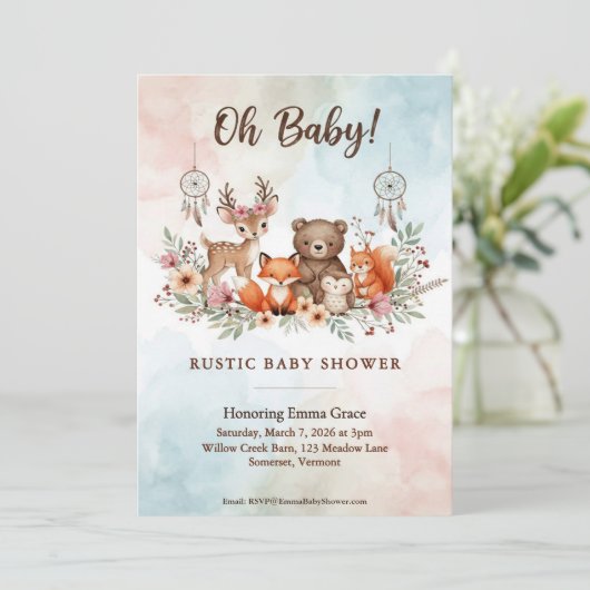 Boho Woodland Animals Baby Shower Invitation 招待状 (スタンド正面)