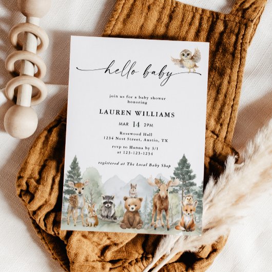 Boho Woodland Animals Baby Shower Invitation 招待状