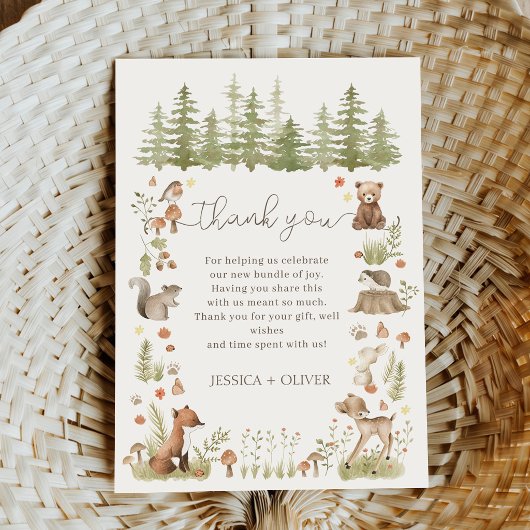 Boho Woodland Animals Baby Shower Thank You Card  サンキューカード