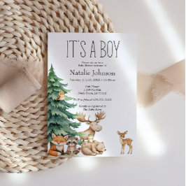 Boho Woodland Animals Boy Baby Shower 招待状