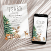 Boho Woodland Animals Boy Baby Shower 招待状