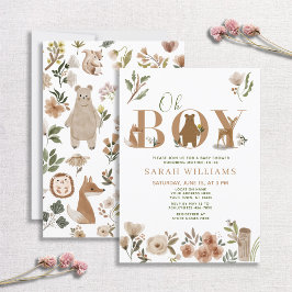 Boho Woodland Animals Brown Oh Boy Baby Shower 招待状