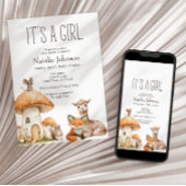 Boho Woodland Animals Girl Baby Shower 招待状