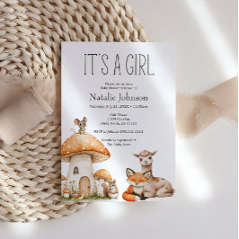 Boho Woodland Animals Girl Baby Shower 招待状