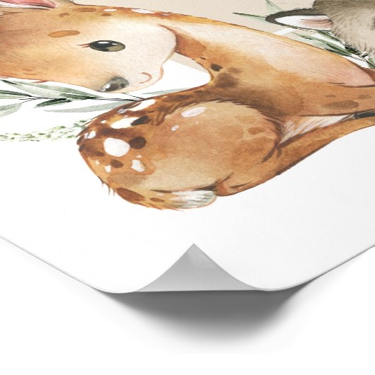 Boho Woodland Animals Greenery Baby Shower Welcome ポスター (角)