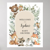 Boho Woodland Animals Greenery Baby Shower Welcome ポスター (正面)