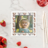 Boho Woodland Animals Kids Birthday Photo スタンダードカクテルナプキン (インサイチュ)