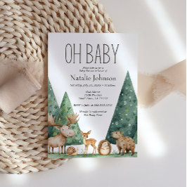 Boho Woodland Animals Oh Baby Shower 招待状