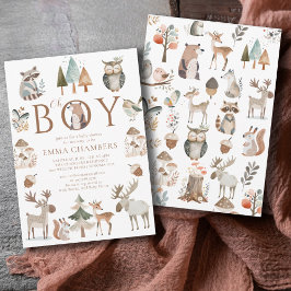 Boho Woodland Animals Oh Boy Baby Shower 招待状