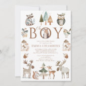 Boho Woodland Animals Oh Boy Baby Shower 招待状 (正面)